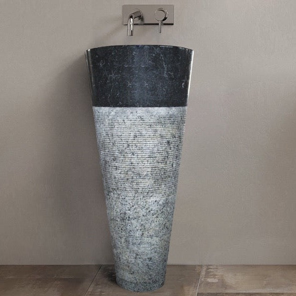 Natural Stone Black Marble Stand-alone Conical Shape Pedestal Sink (W)16