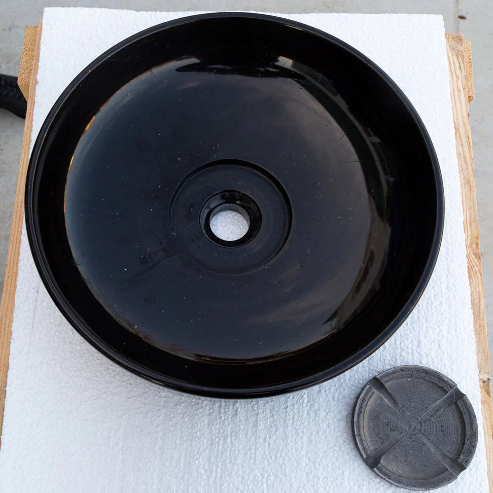 Toros Black Marble Above Vanity Designer Bathroom Sink Middle Drain Cap (D)16