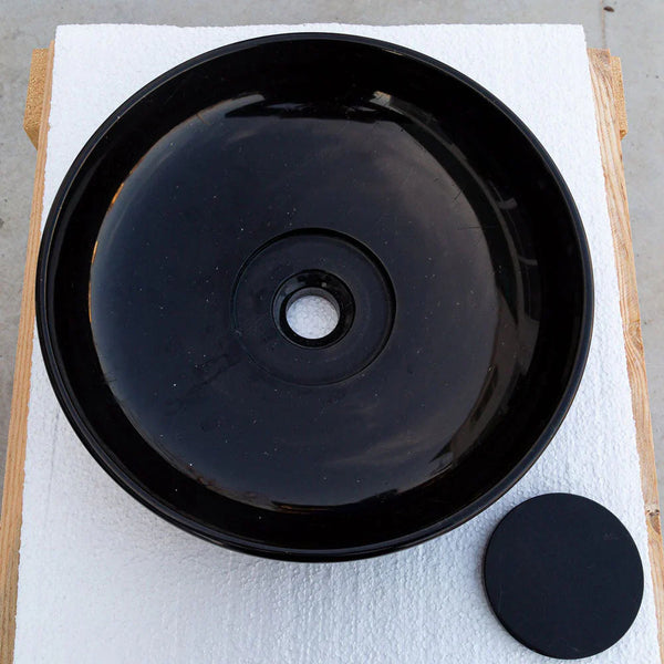 Toros Black Marble Above Vanity Designer Bathroom Sink Middle Drain Cap (D)16