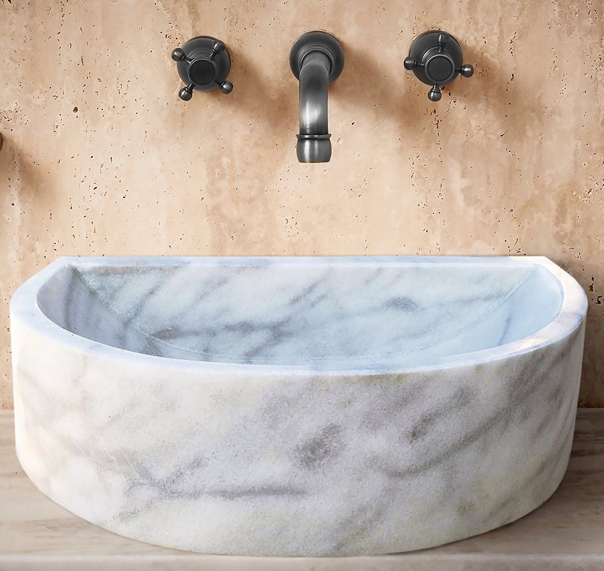 Natural Stone Carrara White Marble Wall-Mount Bathroom Marble Sink (W)24