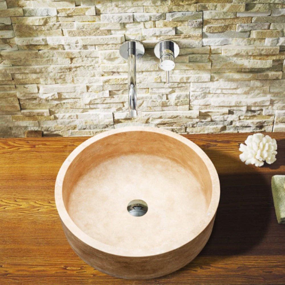 Natural Stone Classic Travertine Round Shape Vessel Sink (D)16
