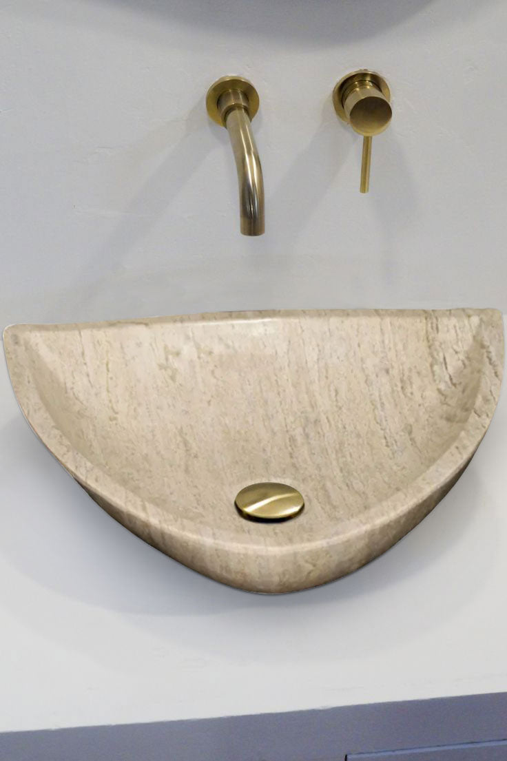 Natural Stone Light Travertine Vein-cut Special Design Vessel Sink Polished (W)16