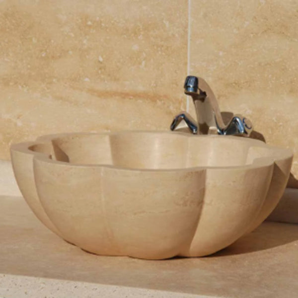 Natural Stone Pumpkin Light Travertine Vessel Sink (D)16