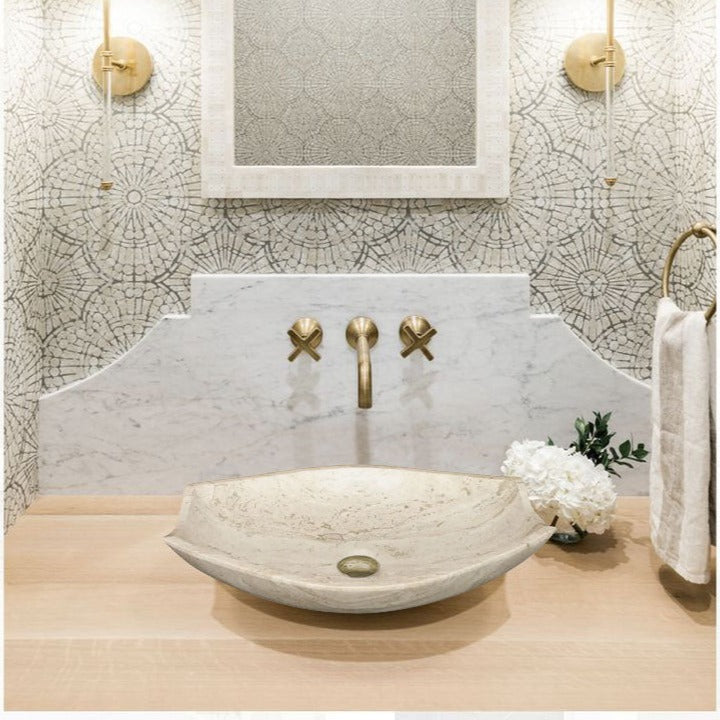 Natural Polished Stone Vessel Travertine Sink  (W)20