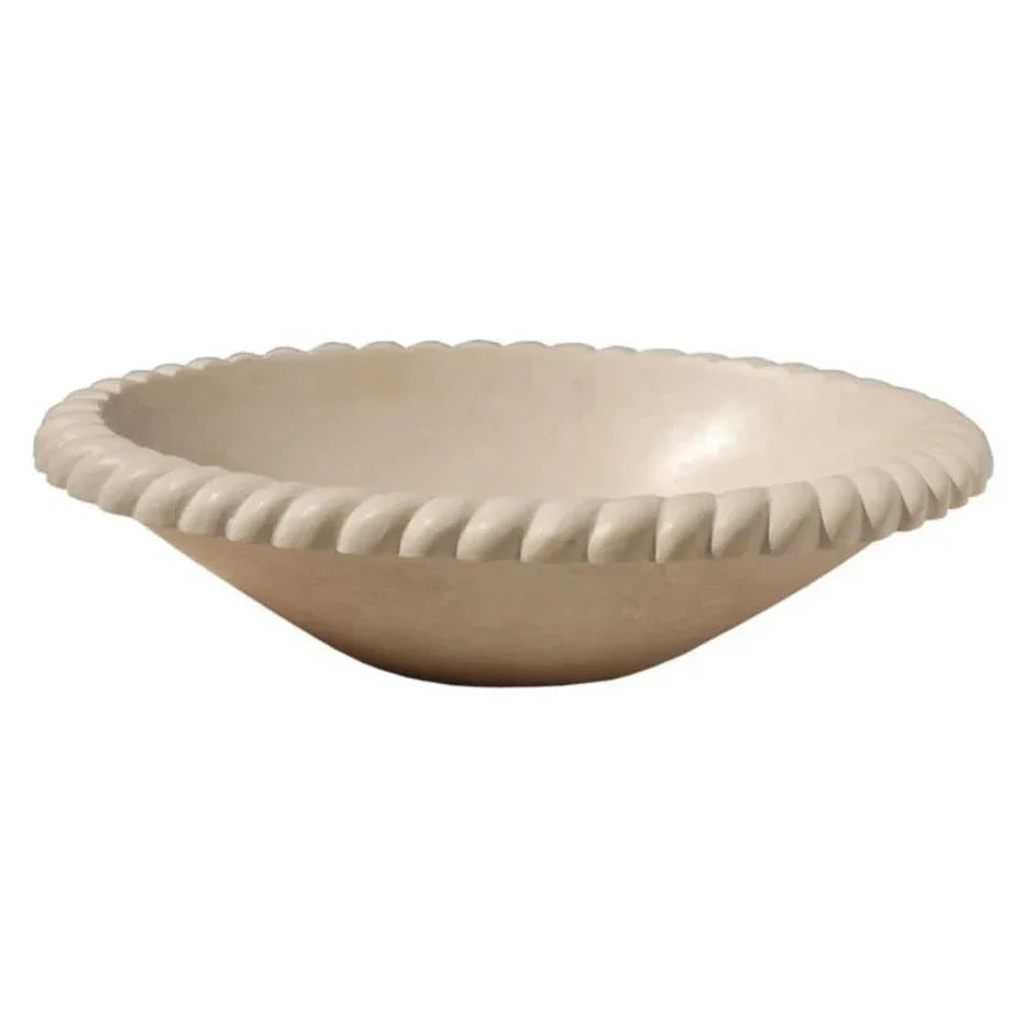 Champagne Limestone Oval Braid Self-rimming Above Vanity Bathroom Sink (W)18