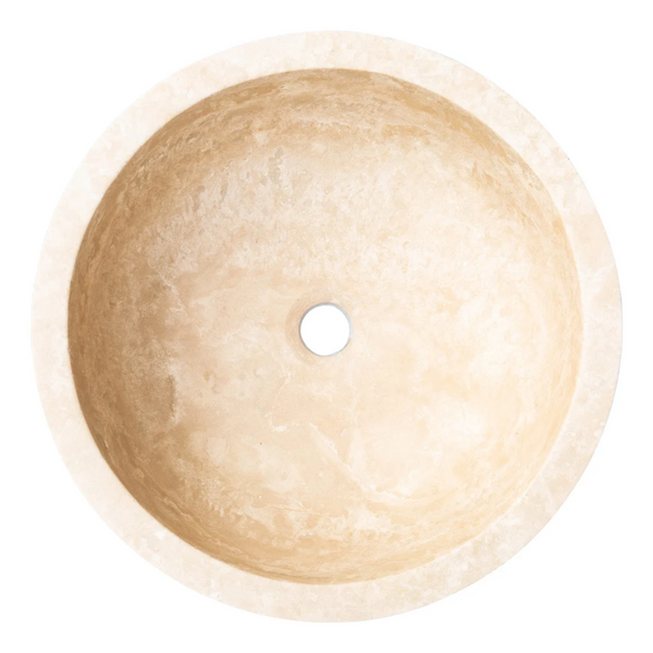 Natural Stone Light Travertine Pumpkin Shape Honed Vessel Sink (D)16