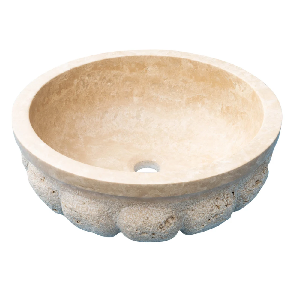 Natural Stone Light Travertine Pumpkin Shape Honed Vessel Sink (D)16