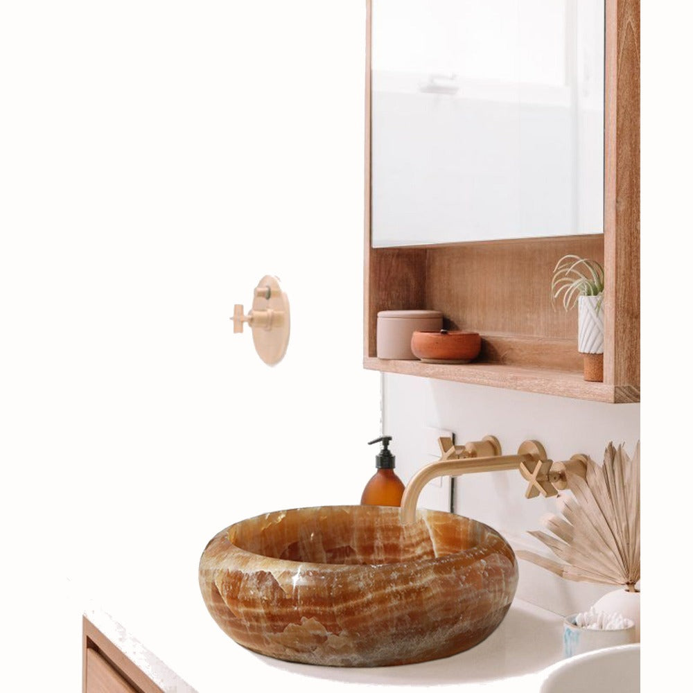 Natural Stone Honey Onyx Round Vessel Sink (D)16