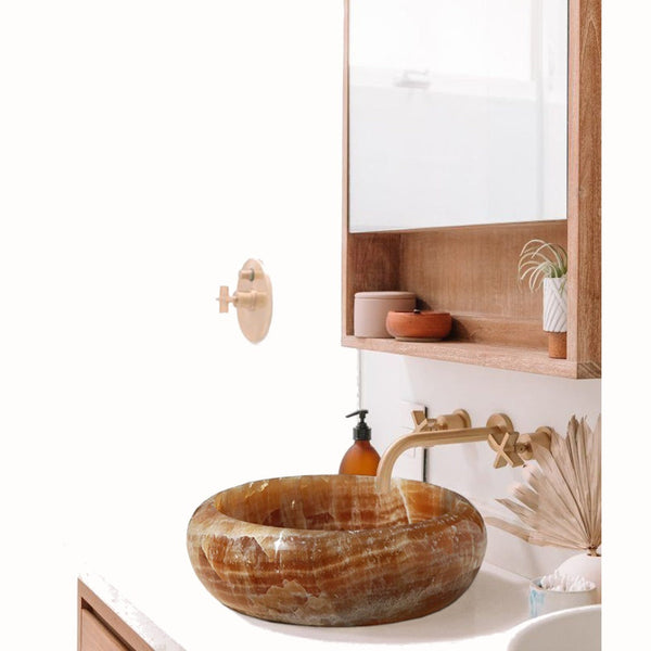 Natural Stone Honey Onyx Round Vessel Sink (D)16