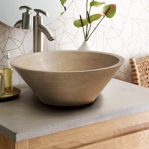 Natural Stone Light Tapered Shape Travertine Vessel Sink (D)16