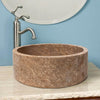 Noce Brown Natural Stone Travertine Vessel Sink 16 Inch Diameter 6 Inch Height Above Counter - Honed-Filled / (D)16" (H)6" / Travertine