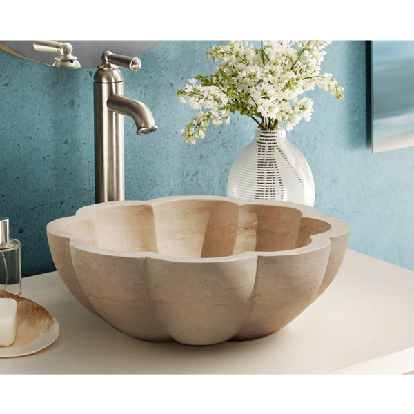 Natural Stone Pumpkin Light Travertine Vessel Sink (D)16