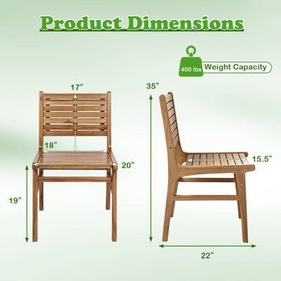 Natural Wood Armless Patio Chair with Slanted Back and Slatted Seat