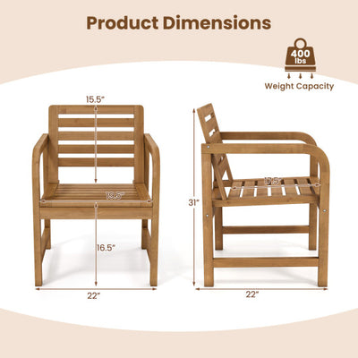 Natural Wood Patio Armchair with Slanted Back and Slatted Seat