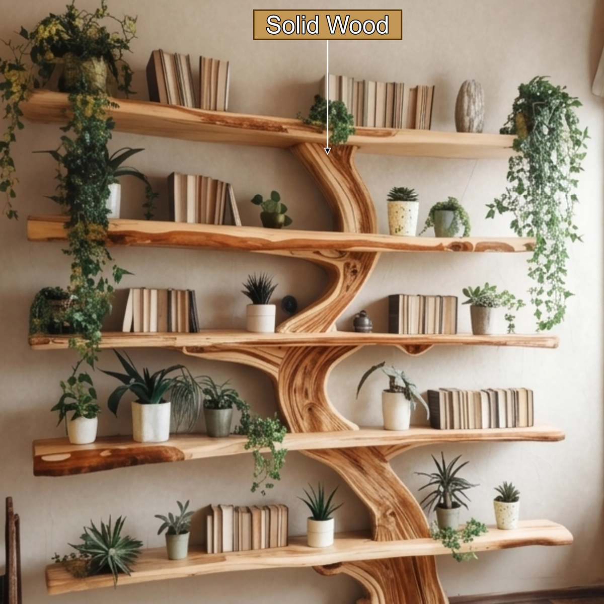 Natureroot Live-Edge Solid Wood Tree Bookshelf