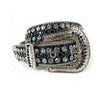 Mens Navy Blue PU Leather Rhinestone Belt
