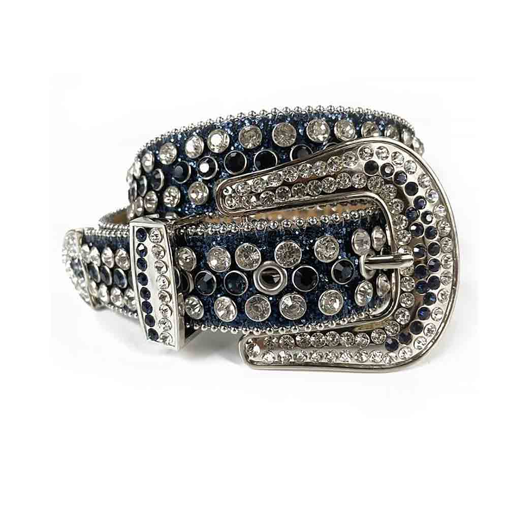 Mens Navy Blue PU Leather Rhinestone Belt