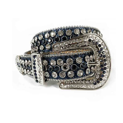 Mens Navy Blue PU Leather Rhinestone Belt