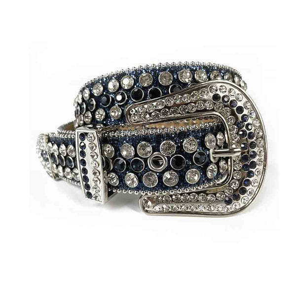 Mens Navy Blue PU Leather Rhinestone Belt