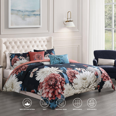 Bebejan Navy Mums 5 Piece Reversible Comforter Set
