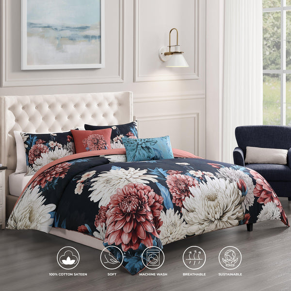 Bebejan Navy Mums 5 Piece Reversible Comforter Set