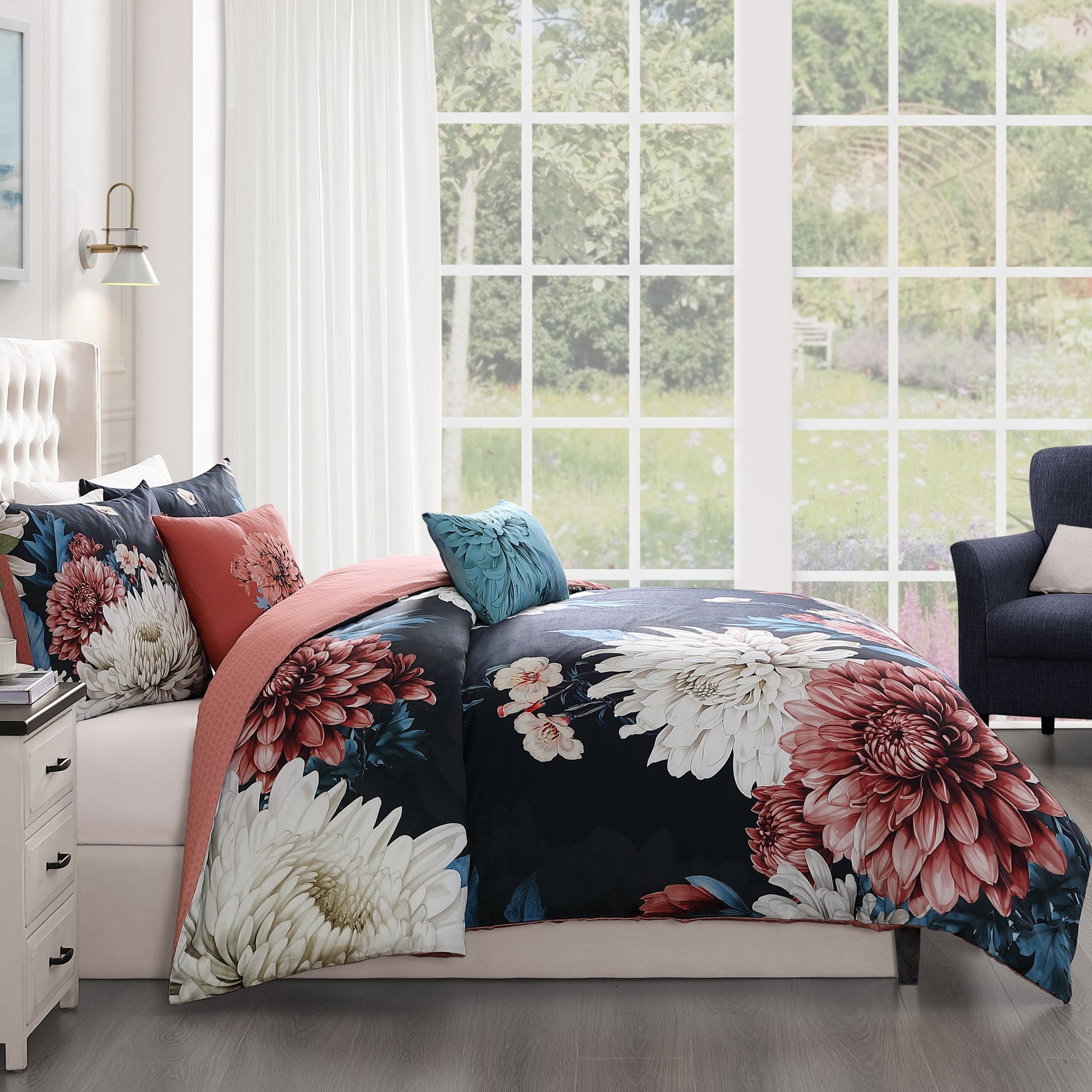 Bebejan Navy Mums 5 Piece Reversible Comforter Set