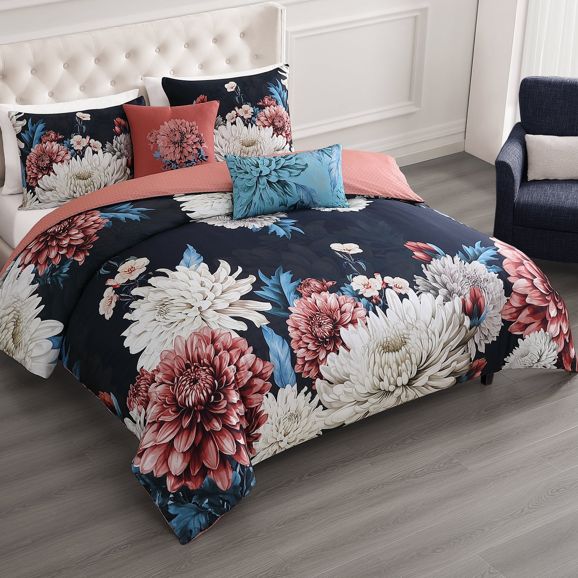 Bebejan Navy Mums 5 Piece Reversible Comforter Set