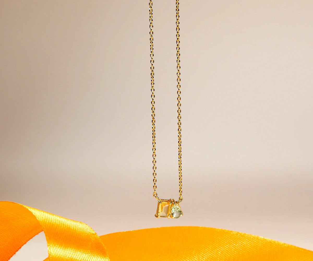 Green Amethyst Necklace With Citrine Necklace