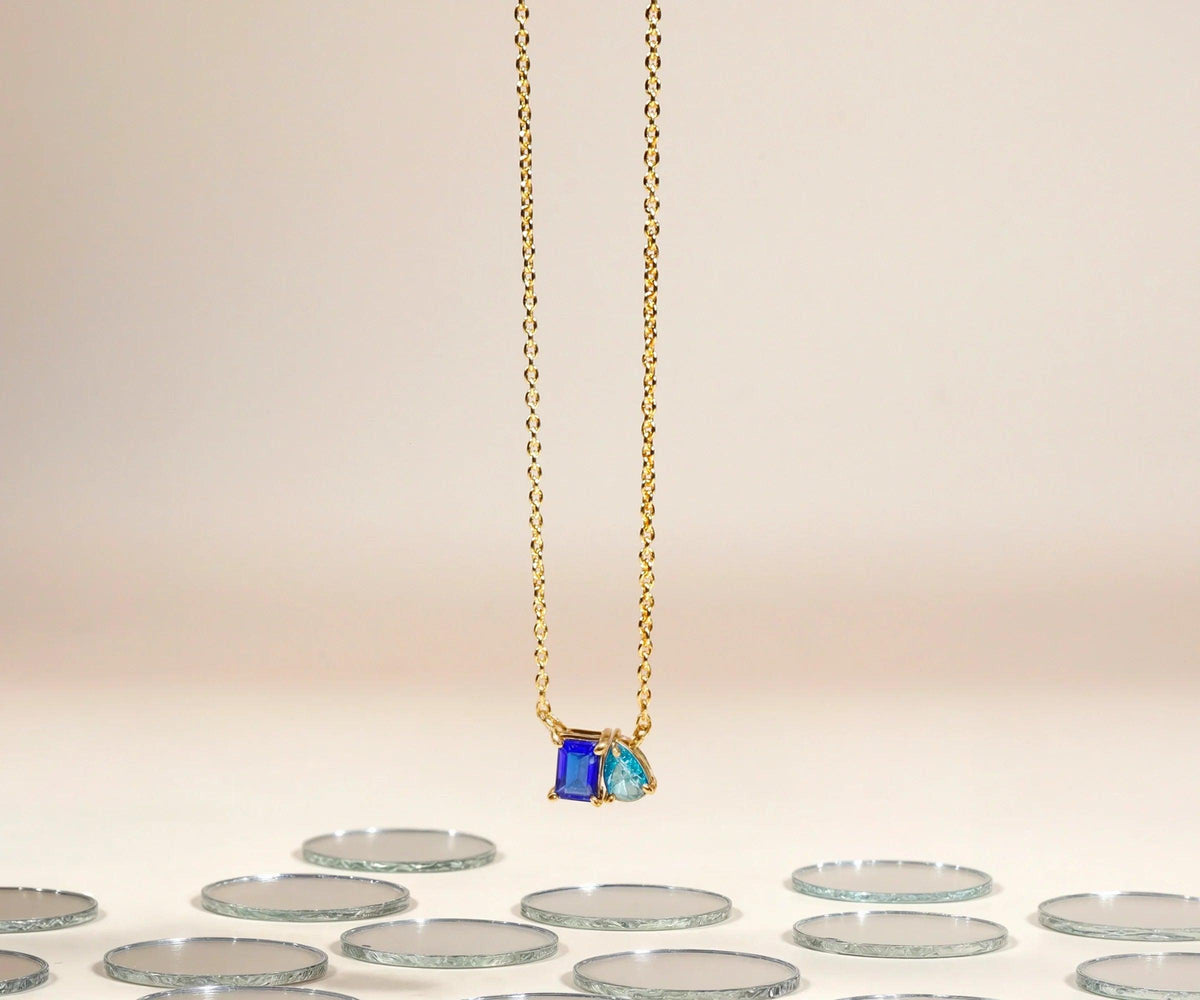Blue sapphire Topaz Necklace - Toi Et Moi Necklace