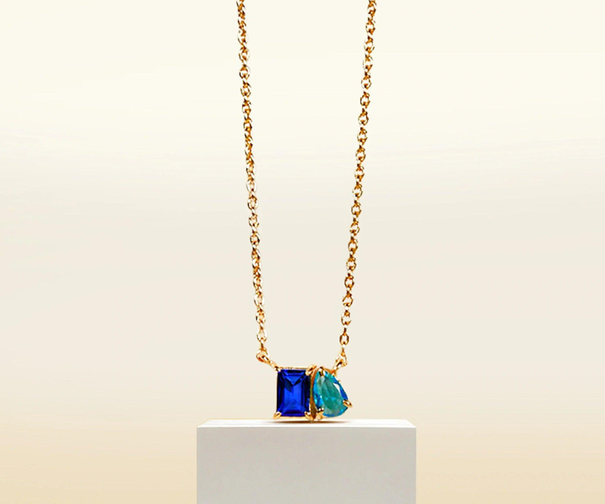 Blue sapphire Topaz Necklace - Toi Et Moi Necklace
