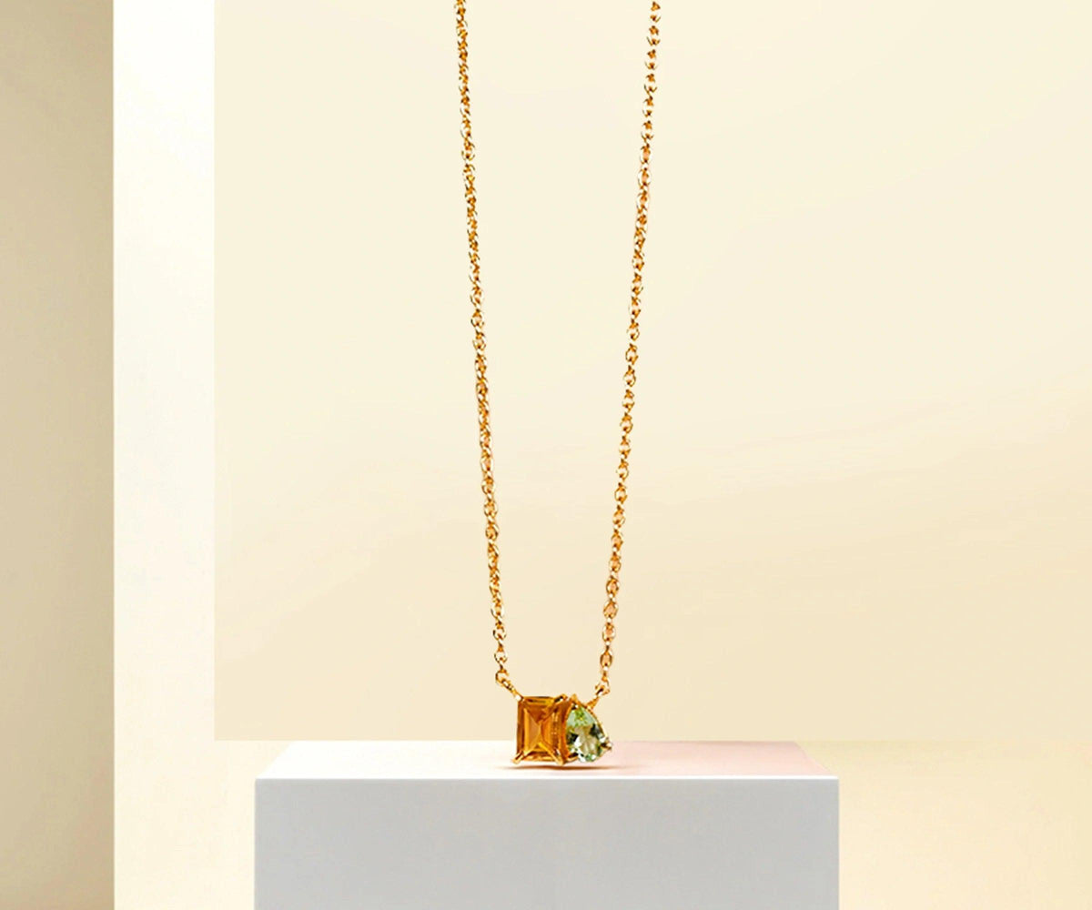 Green Amethyst Necklace With Citrine Necklace