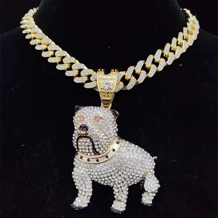 Belt Rhinestone Bling Lovely Dog Pendant Necklace