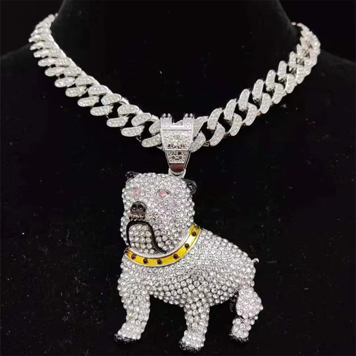 Belt Rhinestone Bling Lovely Dog Pendant Necklace