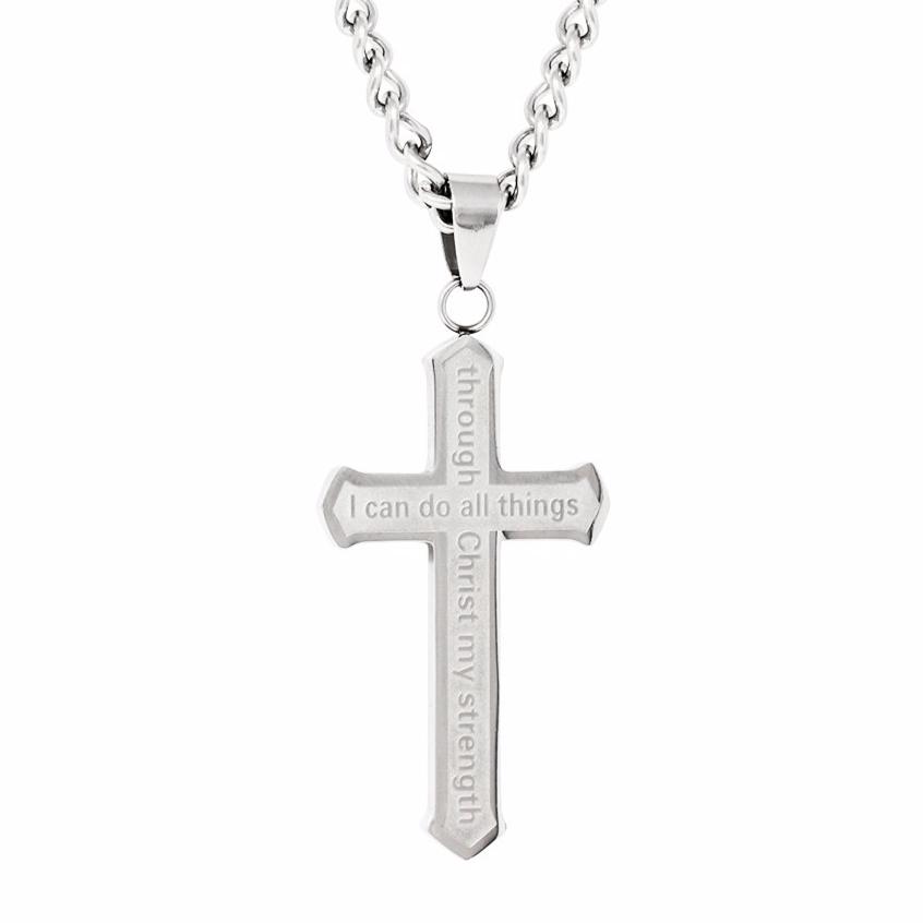 I Can Do All Things - Silver Etched Cross Necklace