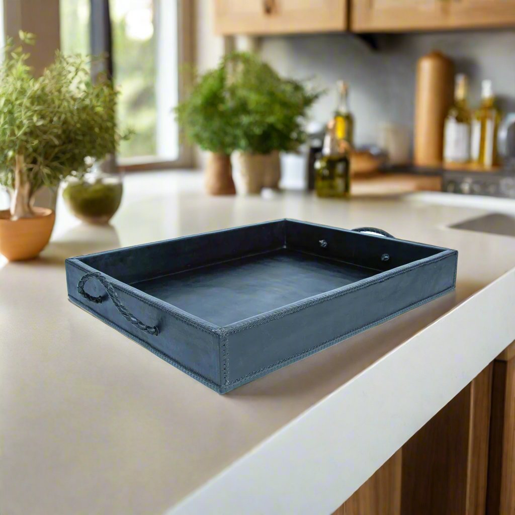 Comer | Large Rectangle Ottoman Tray with Embroidered Handles