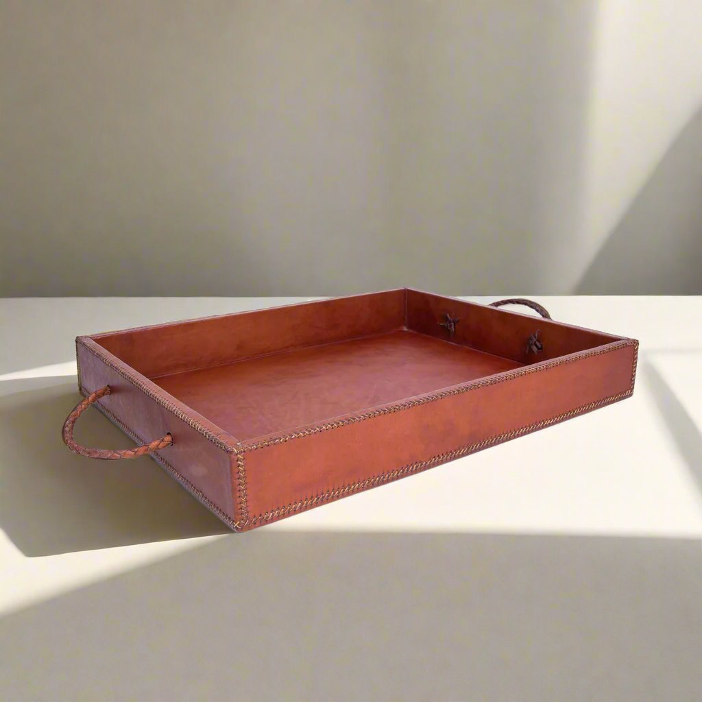 Comer | Large Rectangle Ottoman Tray with Embroidered Handles