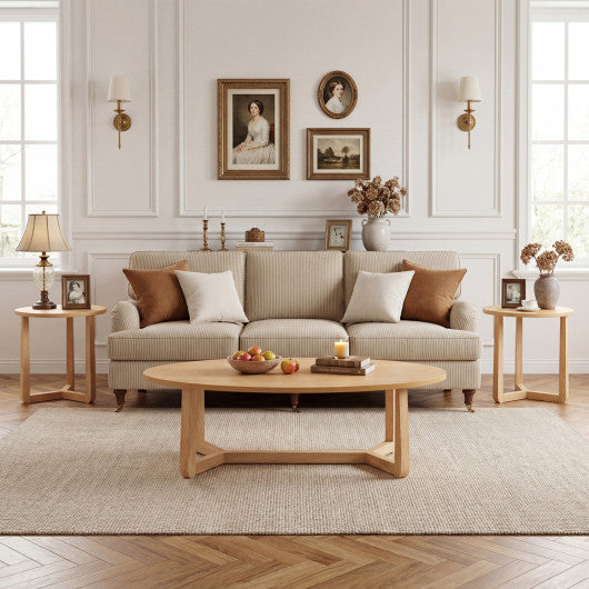 Nesting Coffee Table Set of 3 with Wood Veneered Top and Solid Rubber Wood Legs for Living Room-Natural