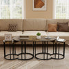 Nesting Coffee Table Set of 3 with Faux Marble Tabletop and Powder-coated Gold Metal Frame-Rustic Brown