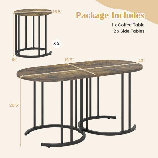 Nesting Coffee Table Set of 3 with Faux Marble Tabletop and Powder-coated Gold Metal Frame-Rustic Brown