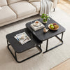 Nesting Coffee Table Set of 2 with Faux Marble Top and Metal Frame-Black