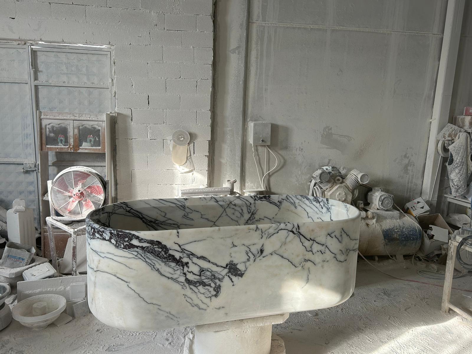 New York Marble Bathtub Hand-carved from Solid Marble Block (W)32