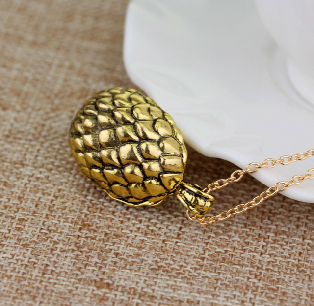 Gold Dragon Egg Pendant Necklace – Antique Fantasy-Inspired Jewelry with Textured Scale Design, 18