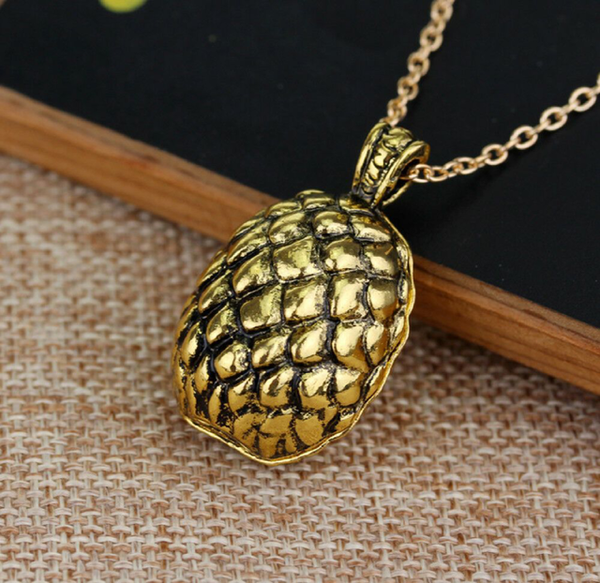 Gold Dragon Egg Pendant Necklace – Antique Fantasy-Inspired Jewelry with Textured Scale Design, 18