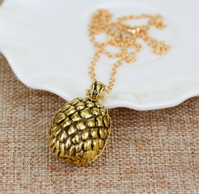 Gold Dragon Egg Pendant Necklace – Antique Fantasy-Inspired Jewelry with Textured Scale Design, 18