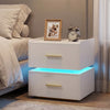 Nightstand with Charging Station LED Bedside Table with 2 Storage Drawers-White