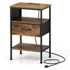 Nightstand with Charging Station 24.5 inch Modern Bedside Table with Fabric Drawer-Rustic Brown - Rustic Brown
