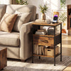 Nightstand with Charging Station 24.5 inch Modern Bedside Table with Fabric Drawer-Rustic Brown
