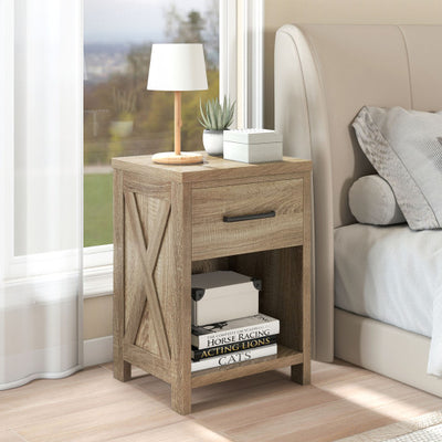 Nightstand with Drawer and Shelf-Natural