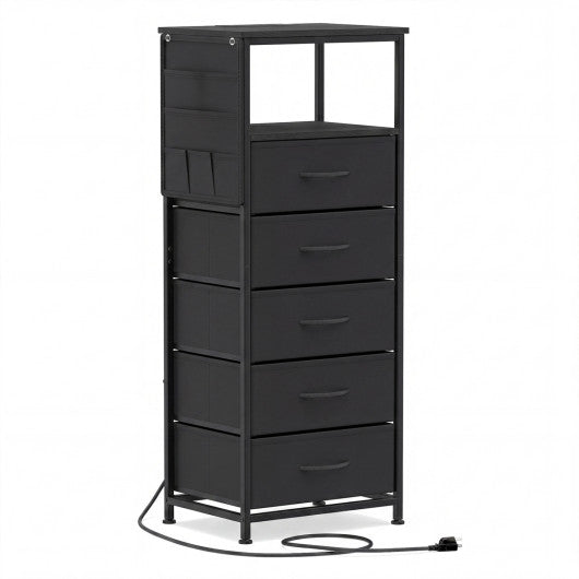 Nightstand with Integrated Charging Station 39 Inches Modern Bedside Table-Black