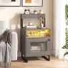 Nightstand with LED Lights Modern End Table with Top Tray Open Compartment and Storage Cabinet-Gray